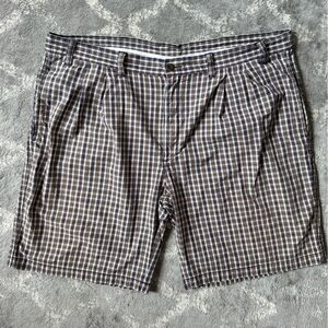 Savane Men's 3XL Grey & Tan Plaid Flat Front Shorts Preppy Classic Smart Casual